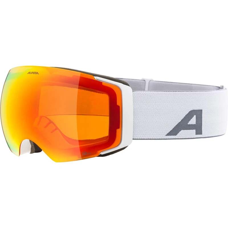 ALPINA FALERA MAG Q-LITE – mirrored, contrast-enhancing OTG ski goggles with interchangeable lens system and 100% UV protection, for adults - white matt - L