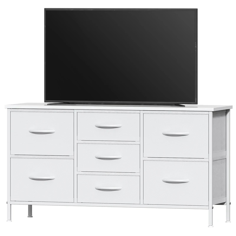 Feonase Bedroom Chest of Drawers, Small Dresser with 7 Fabric Drawers, Metal Frame & MDF Wood Top, Adjustable Feet, Storage Organizer Unit for Bedroom, Closet, Living Room, Hallway, White