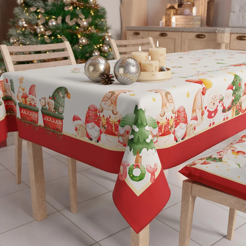 PETTI Artigiani Italiani - Christmas Tablecloth Stain Resistant Rectangular Table Cover for Kitchen, Gnome Design, 140x300 cm, 100% Made in Italy