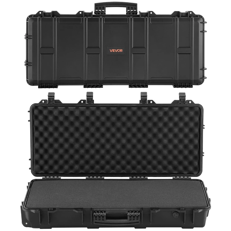 VEVOR Hard Rifle Case, Lockable Rifle Case with 4 Layers Pre-Cut Foams, 914 mm Gun Storage with Wheels, IP67 Waterproof & Dustproof Pistol Storage Cases for Rifles, Shotguns, Airsoft Guns, Black