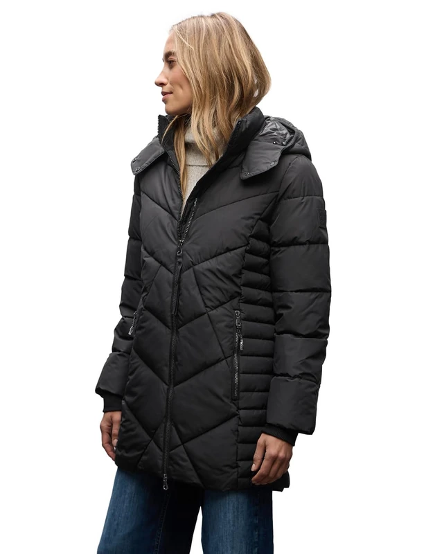 Street One Quilted Jacket in Midi Length Black 44