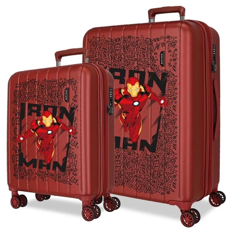 Joumma Marvel Ironman Luggage Set Red 55/65 cm Rigid 6.8 kg TSA Lock Integrated ABS 6.8 kg 109L Extendible Hand Luggage