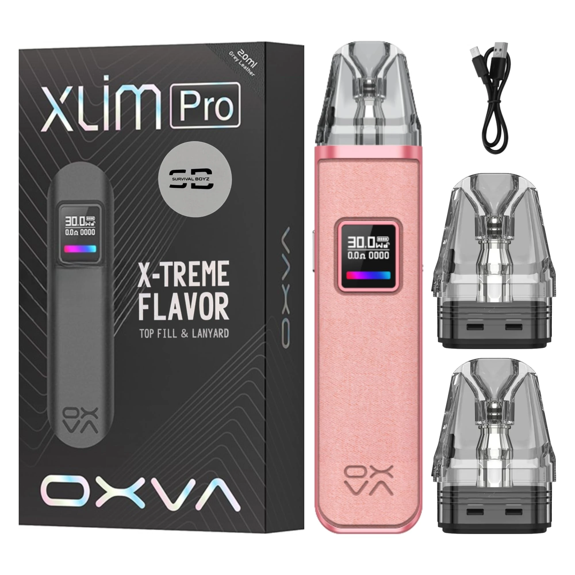 Oxva Xlim Pro Vape Kit [Kingkong Pink] - Available in 20 colours - 2A Fast Charge, 1000mAh Battery, 30W Output, Airflow Control, RGB Lights - Compatible with Oxva Xlim Pods V2 & V3 - No Nicotine