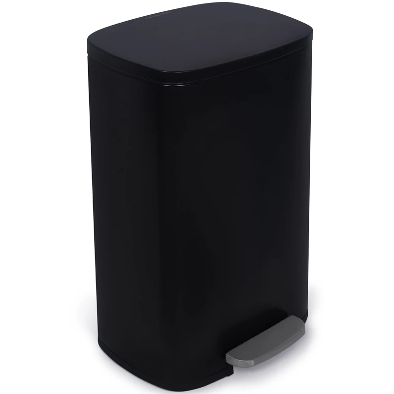NETTA 50L Kitchen Bin - Large Stainless Steel Pedal Bin with Soft Close Lid & Inner Bucket - Smudge Resistant Rubbish Bin - Brushed Steel Waste Bin for Home, Office & Living Room - Black