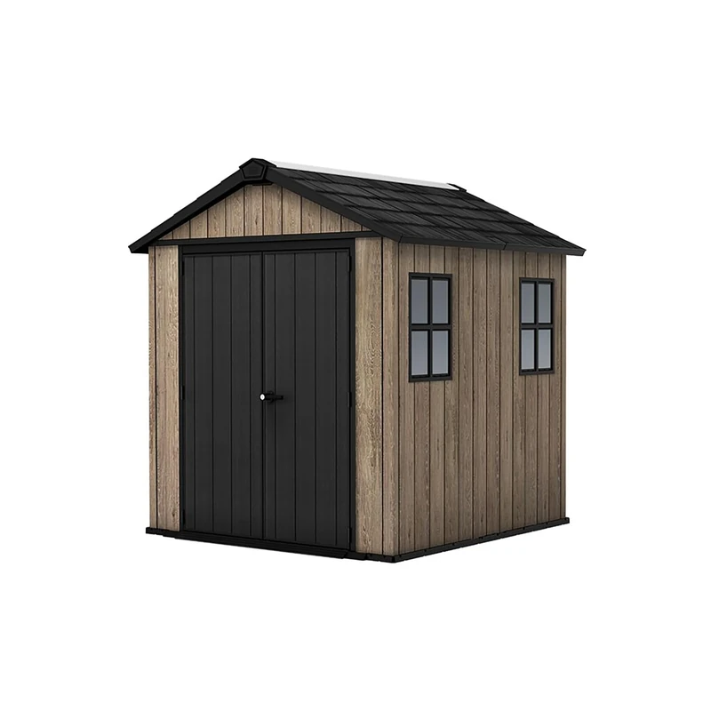 Keter Signature Apex Shed 7.5x7ft – Ashwood Brown | 303.7 cu.ft Outdoor Storage | Customisable Door & Window Placement | Weatherproof, Ventilated & Raised Floor | Garden Tools & Equipment