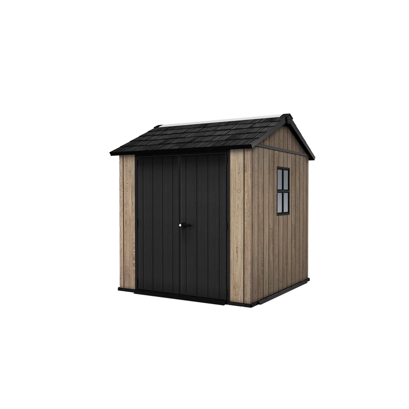 Keter Signature Apex Shed 7x7.5ft – Ashwood Brown | 303.7 cu.ft Outdoor Storage | Wood-Effect Resin | Weatherproof, Ventilated & Raised Floor | Compact Garden Shed for Tools, Bikes & More