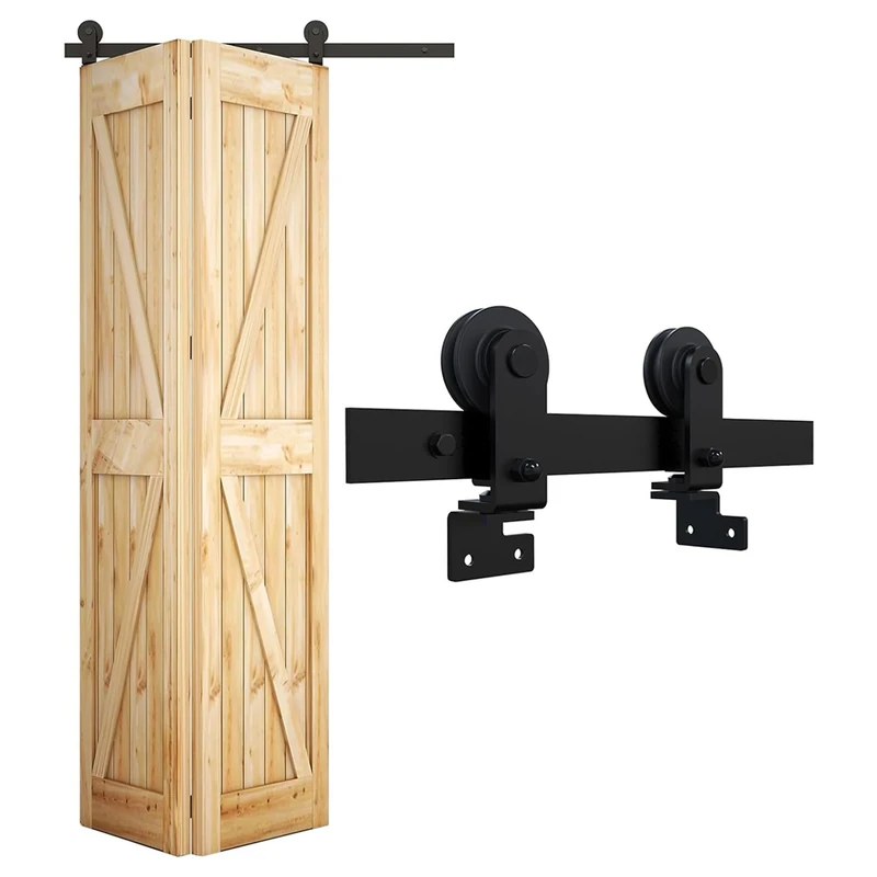 Amig - Folding Sliding Door kit - 110 cm Black Steel Guide - Resistance up to 40 kg - Stable and Compact - Silent and Stable Sliding - Mod. SD006