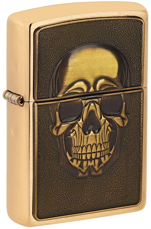 Zippo Windproof Lighter - Embossed Skull, Brushed Brass, Emblem - Refillable - Reusable - Windproof Design - Gift Box - Made in USA
