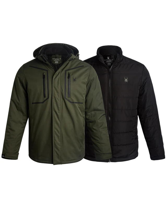 Spyder Mens Snow Jacket - Zip Up 2-in-1 Winter Jackets for Men - Cozy Mens Snow System Ski Jacket with Detachable Hood S-XL