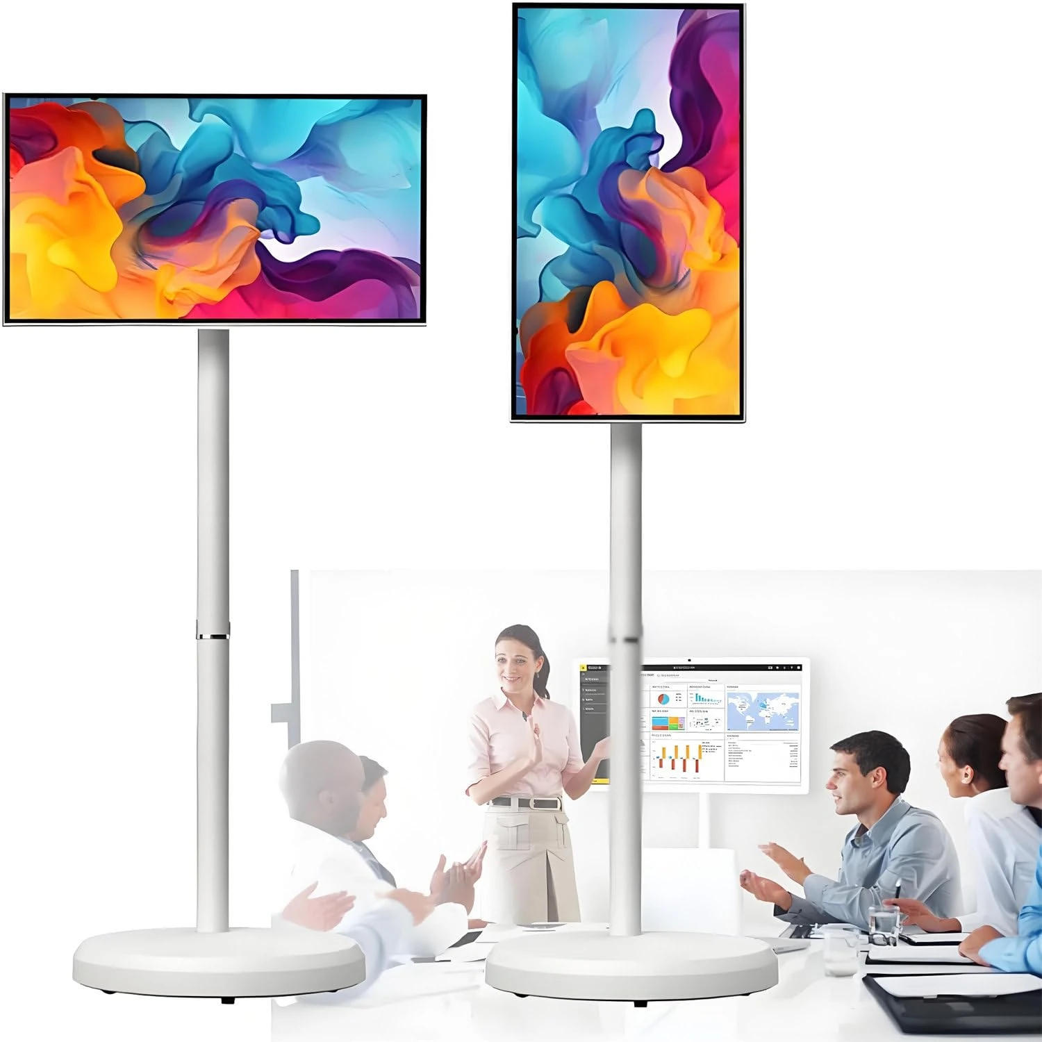 HajMyrdonyx Portable Smart TV with Touchscreen Display, Smart Touchscreen Monitor Rolling TV on Wheels, Wireless Portable TV on Wheels with Voice Control Android OS 8G RAM+128G Storage 24inches