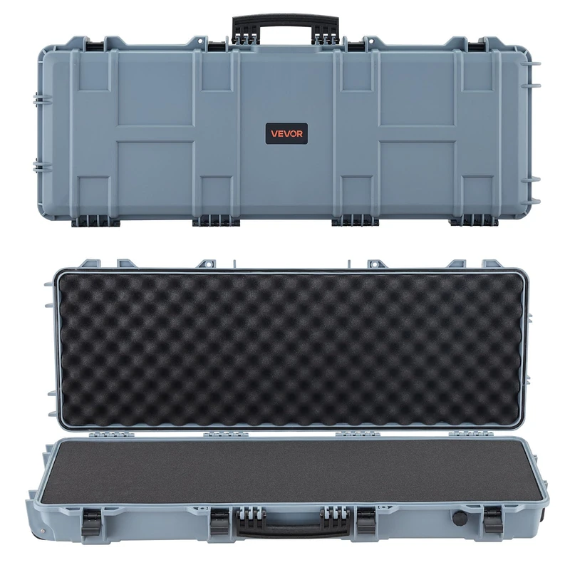 VEVOR Hard Rifle Case, Lockable Rifle Case with Pre-Cut Foams, 1066 mm Movable Gun Storage with Wheels, IP67 Waterproof & Dustproof Pistol Storage for Rifle, Shotgun, Airsoft Gun, Grey - Image 1