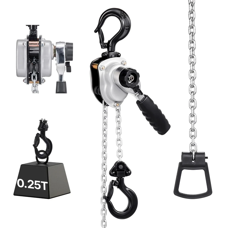 VEVOR Manual Lever Chain Hoist, 1/4T 250KG Capacity Heavy Duty Come Along, 3M Lift G80 Alloy Steel Chain With Dual Pawl Mechanical Brake, 360° Rotating Hooks, for Warehouse Construction Garage
