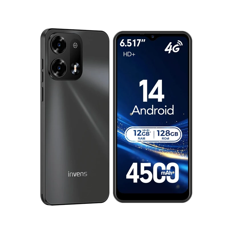 invens NOTE TK02 Mobile Phones -16MP Camera Newest Smartphone, 6.52" HD+ Display Android Phones, 4500mAh Battery, 12GB+128GB/258TB, 4G Dual SIM Free Mobile Phone, Face Recognition, 4G WiFi|BT4.2|OTG