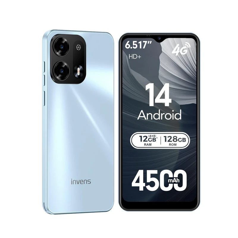 invens NOTE TK02 Mobile Phones -16MP Camera Newest Smartphone, 6.52" HD+ Display Android Phones, 4500mAh Battery, 12GB+128GB/256GB, 4G Dual SIM Free Mobile Phone, Face Recognition, 4G WiFi|BT4.2|OTG