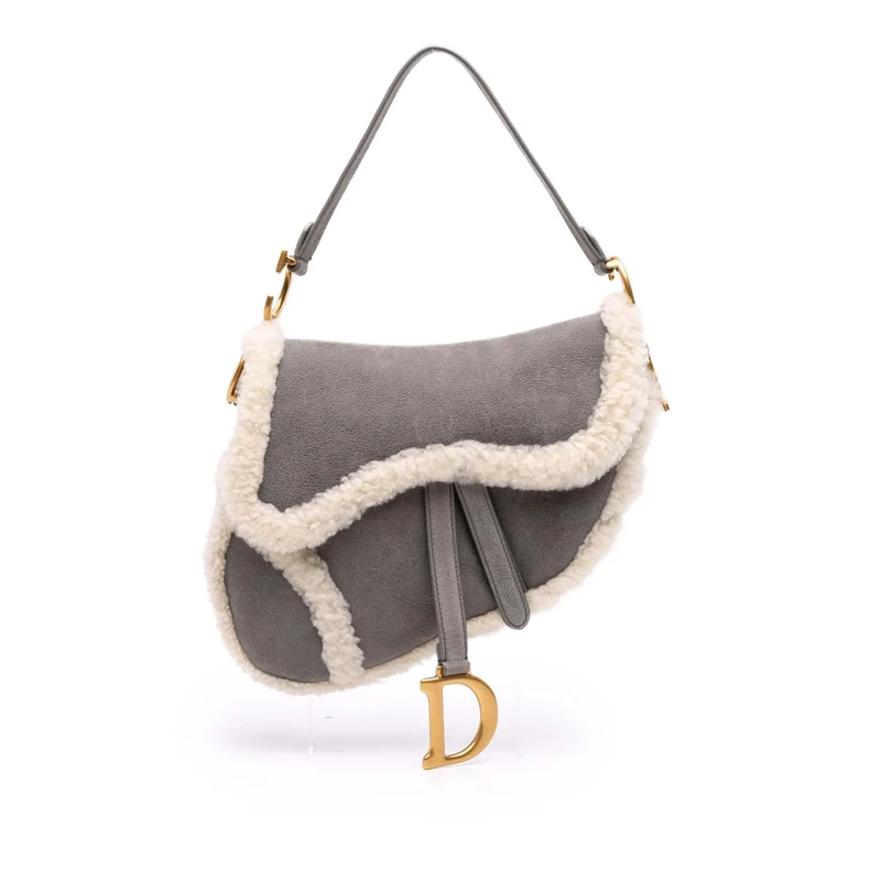 Dior Pre-Loved Shearling Suede Saddle Handbag - Image 1