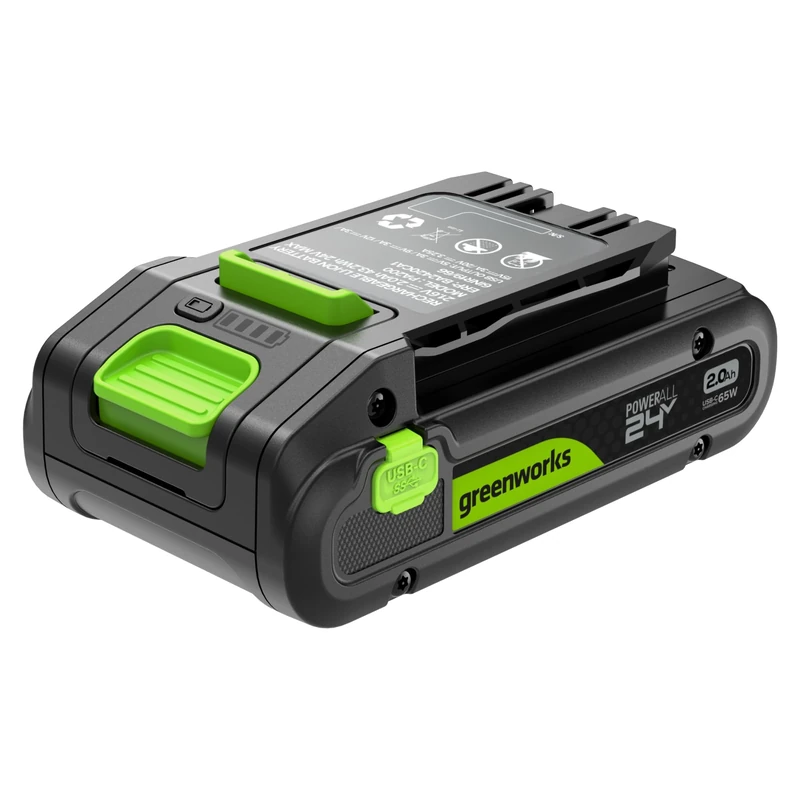 Greenworks 24V 2Ah High Power Battery with USB-C Port Li-Ion 24V 2.0 Ah Rechargeable Battery Suitable for all 200+ Greenworks 24V Devices, 2-Year Warranty - PA200