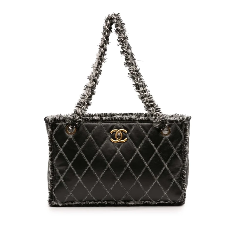 Chanel Pre-Loved CC Quilted Calfskin Tweedy Shopping Tote Bag