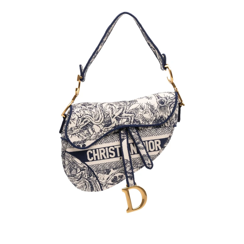 Dior Pre-Loved Canvas Embroidered Toile de Jouy Saddle Handbag