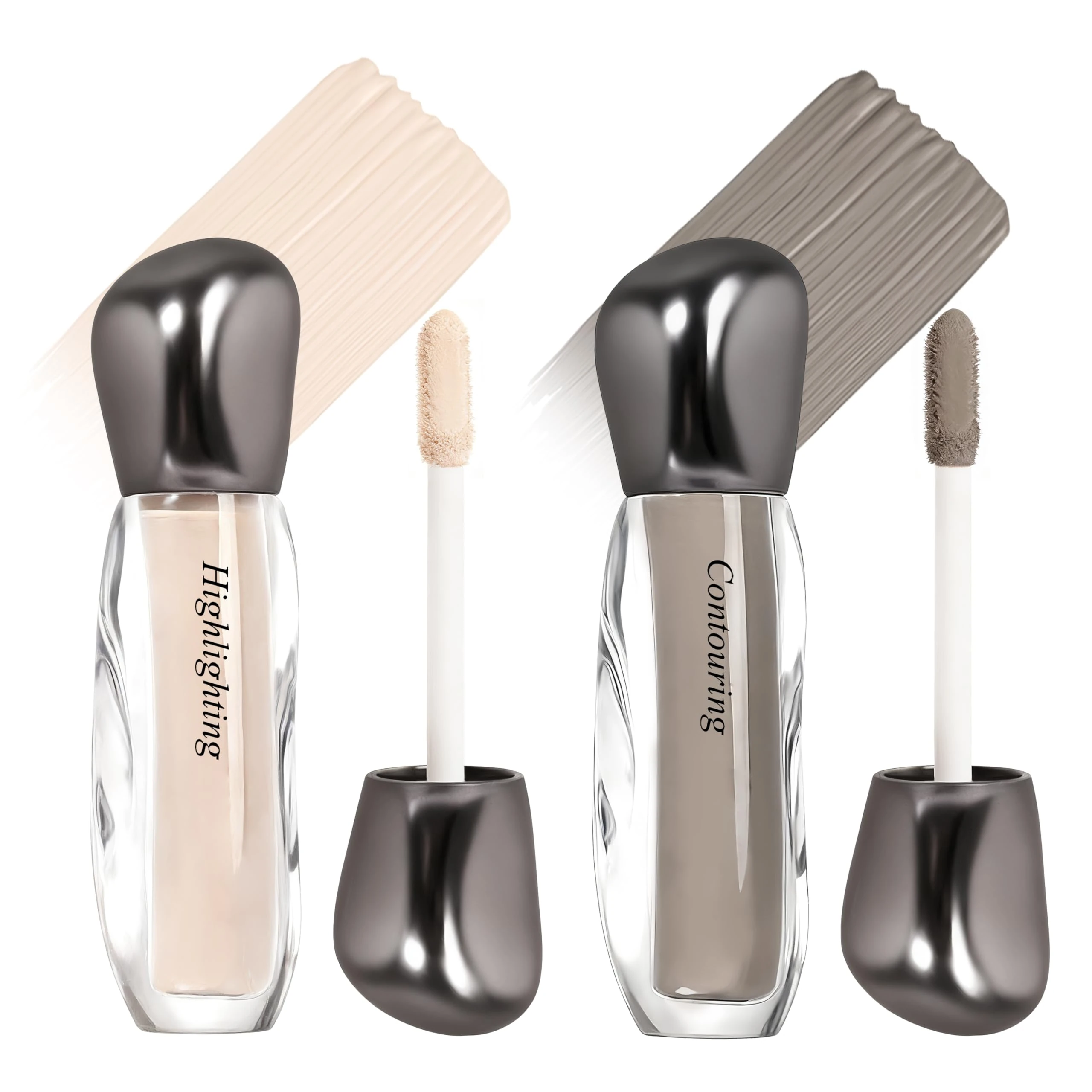 Noerrors 2 Pcs Contour & Highlight Stick, Cool Toned Liquid Bronzer Matte Finish for Face Nose Body Sculpting, Cold Grey Creamy Blendable Smooth Waterproof Long-Lasting Concealer Illuminator Makeup