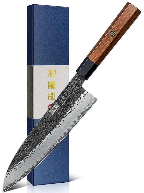 HOSHANHO 8 Inch Chef Knife, Hand Forged 9 Layers 10CR15MOV High Carbon Steel Kitchen Knife, Japanese Professional Gyuto Chefs Knives with Octagonal Rosewood Handle