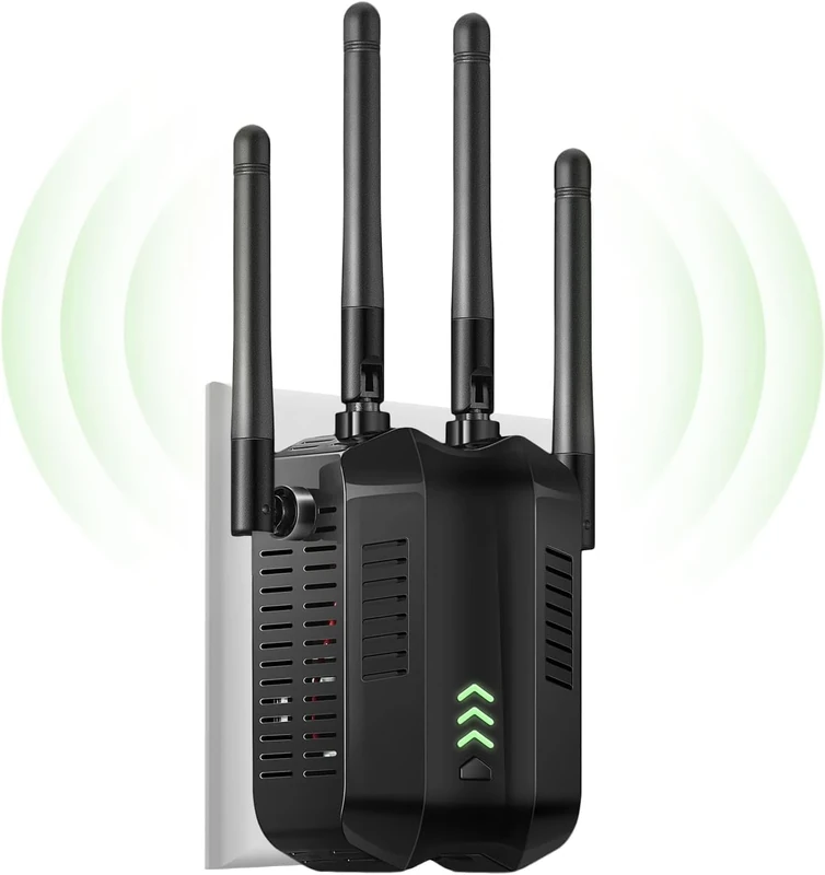 DOBWGXZ WiFi Extender Booster, Internet Booster with Ethernet Port, 4 High-Gain Antennas WiFi Booster Range Extender, Home Wireless Signal Booster, Works with Any WiFi Router (Black)