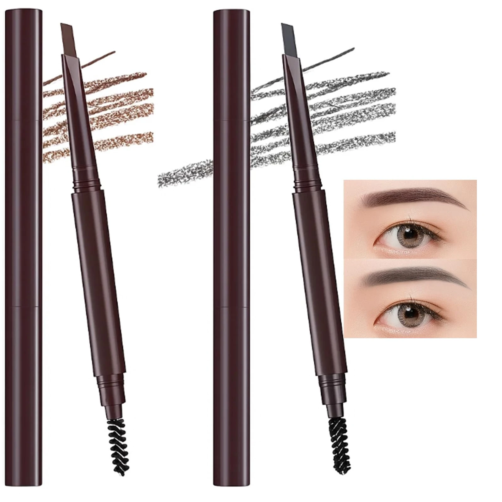 Light Brown&Grey Dual End Eyebrow Pencil - for Filling and Shaping Eyebrows Includes Brush for Shades - for Defined Brow Makeup Suitable for Everyday Use