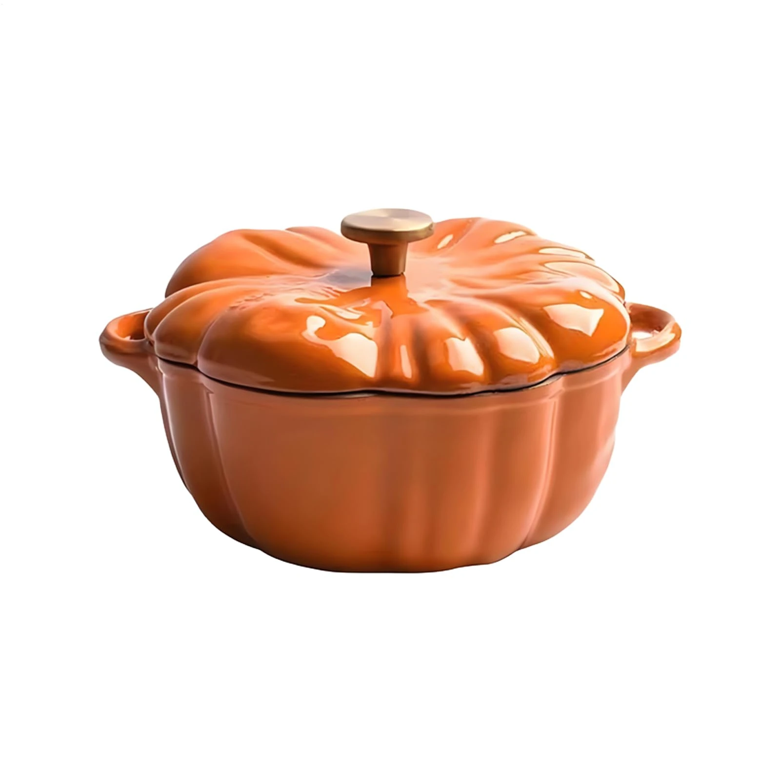Pumpkin Shaped Soup Pot - Enameled Cast Iron Pumpkin Dutch Oven - with Lid and Handle, Non-stick and Easy To Clean, Suitable for Stewing Baking, For Induction Cooker, Microwave, Oven