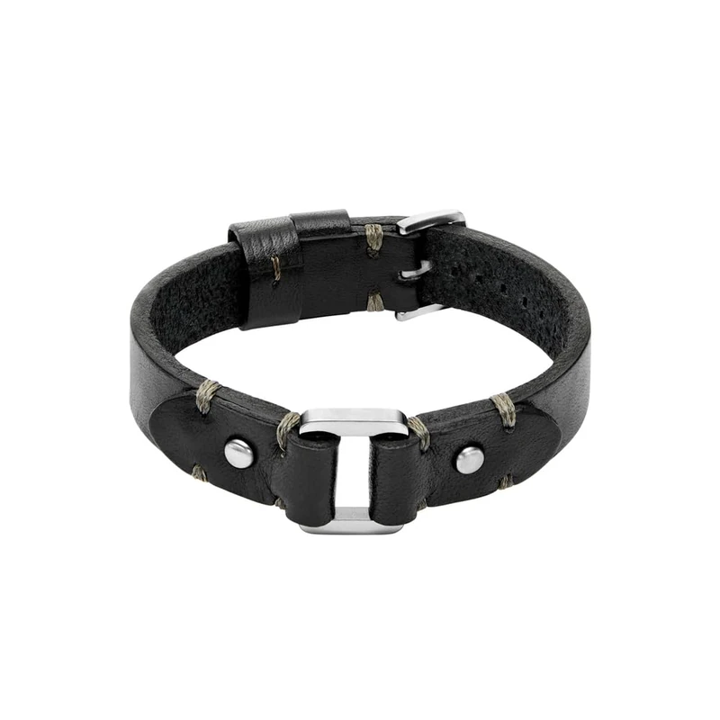 Fossil Machine Men's Black Leather Bracelet, JF04946040