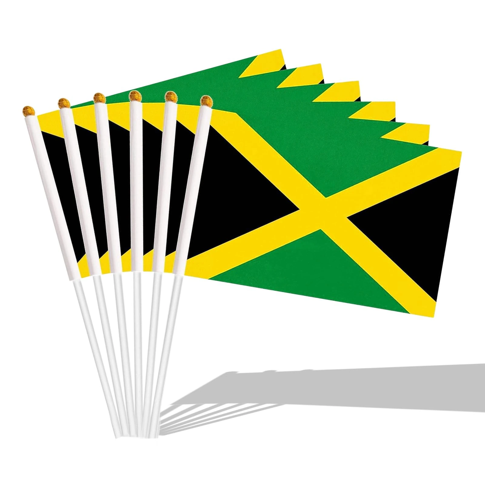 20pcs Jamaica Flags on Sticks for Party Decorations, 14 x 21cm Mini Jamaica Handheld Flags Stick, Jamaicas FlaGs HandHeld Small Banners with 30cm White Pole for Culture Day Garden Street Decor