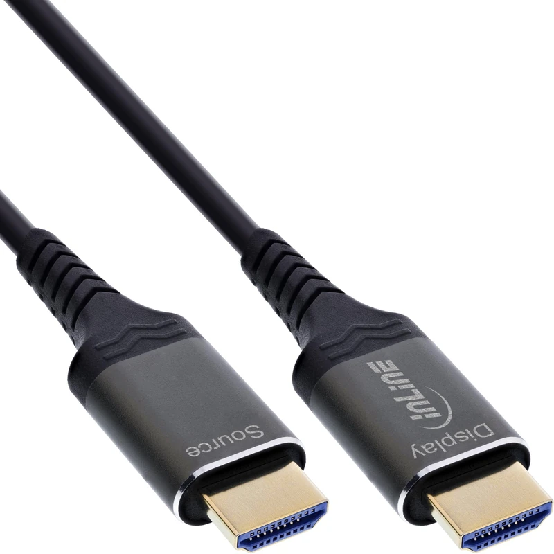 InLine HDMI AOC Cable Ultra High Speed HDMI 2.1 Fibre Optic Cable for 8K 60Hz 4K 240Hz, Aluminium Connector, ARC eARC HDR, Gold-Plated, 15 m, 17915X