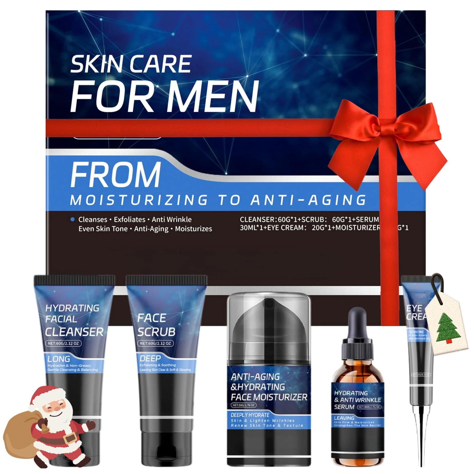 Men's Skincare Gift Set,5-In-1 Mens Skincare Gift Box Facial Kit,Face Wash,Face Scrub,Anti Aging Face Cream,Hydrating Moisturiser FaceSerum,Eye Cream Anti Aging,Mens Gift Set for Birthday, Christmas