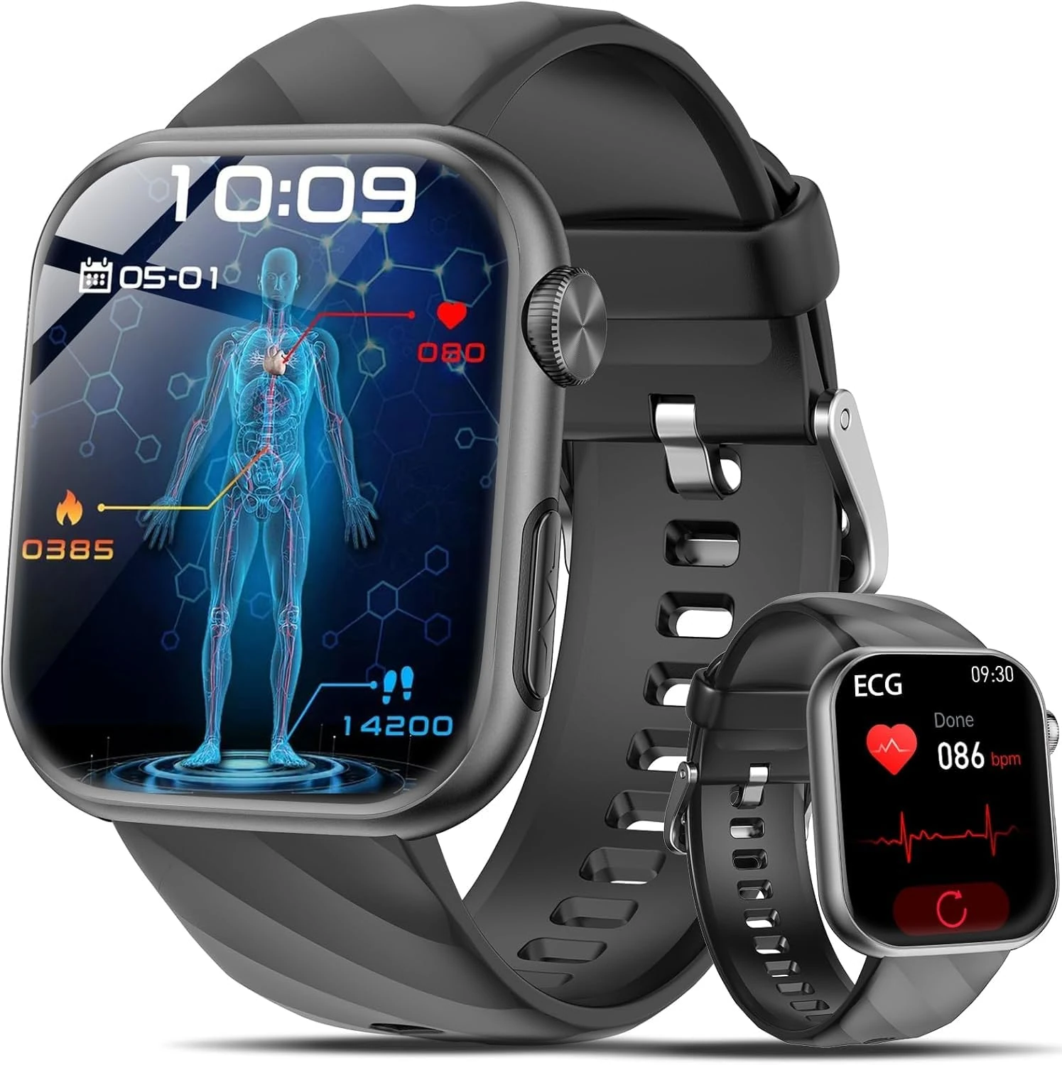 Lgnitek Smart watch for Men Women with ECG/Blood Pressure/BMI/HRV, 1.97" AMOLED Health Smart Watch with Bluetooth Calling Function, 24H Heart Rate/Sleep/SPO2 Monitor, Smartwatch for iOS Android