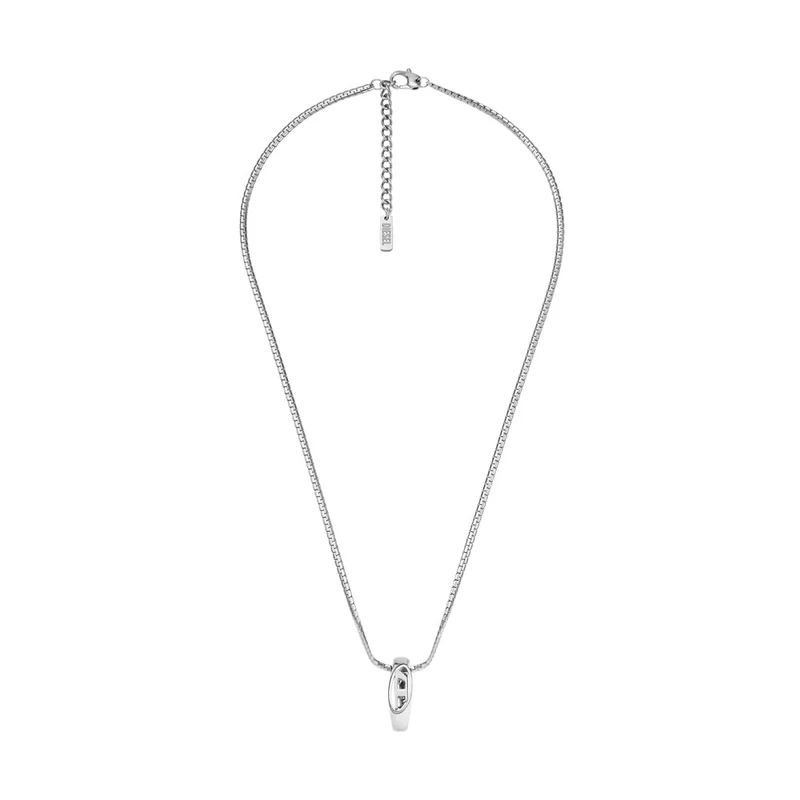 Diesel Oval D Logo Men's Silver-Tone Stainless Steel Necklace, DX1644040