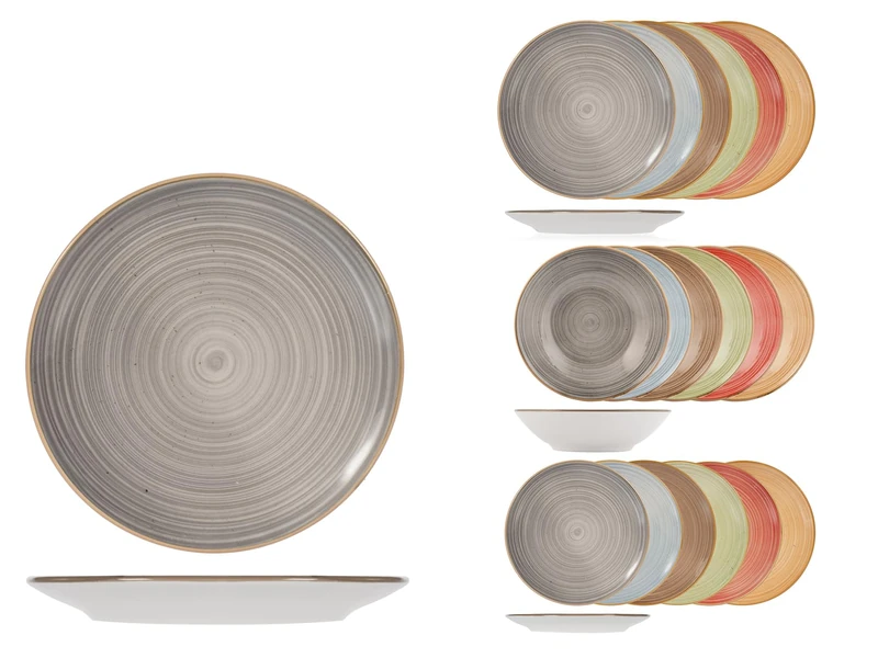 H&H Opera 18-Piece Stoneware Dinner Set – Complete Dinner Set, Assorted Colours, Elegant Spiral Design