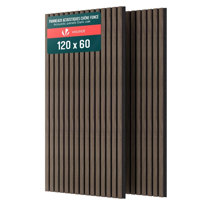 VOUNOT® 2 Pack Acoustic Wall Panels 120x60cm MDF Slat Panels Sound Absorption Decorative Panels for Home Studio Office Bedroom, Dark Oak