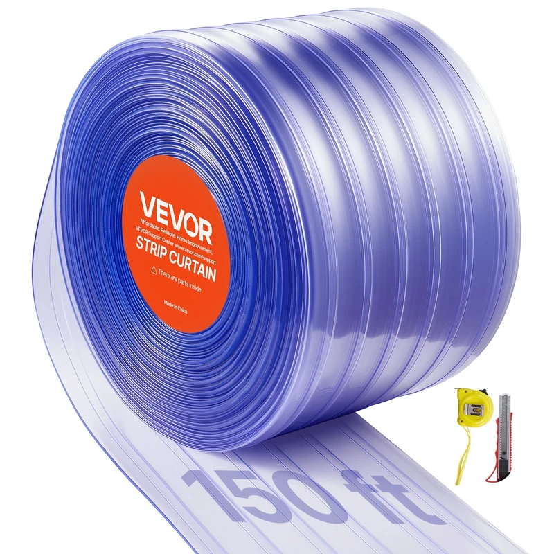 VEVOR Clear PVC Strip Curtain, 45.7 m Length x 30.5 cm Width, Ribbed Plastic Door Strip Bulk Roll, Walk in Freezer Cooler Curtain Strips for Doorways of Supermarket, Garage, Warehouse, Animal House - Image 1