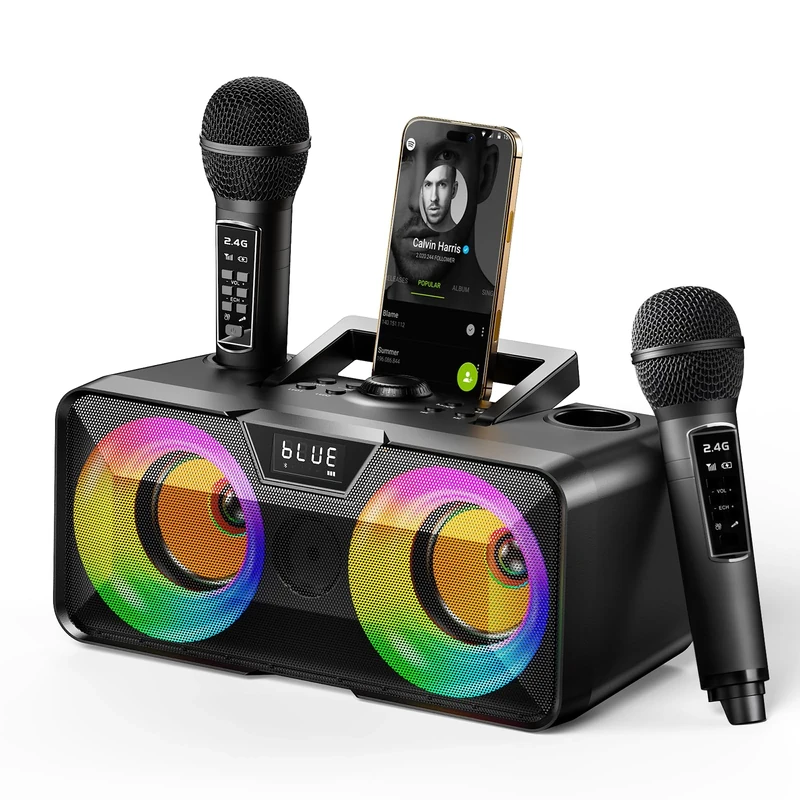 SDRD 217 Bluetooth Karaoke Machine for Adult Kid with Storage and Charging Station, Powerful Karaoke System, 12H Playtime, Rechargeable Wirless Microphone, Support USB/AUX Indoor Outdoor