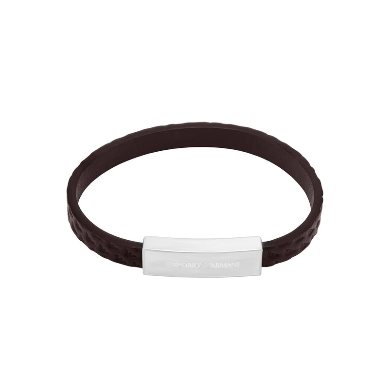 Emporio Armani Men's Silver-Tone Leather Bracelet, EGS3251040