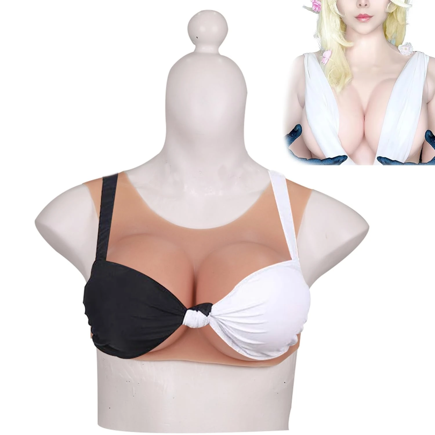 WXLPCGO Round Collar Silicone Breastplate B-G Cup Fake Boobs False Breast with Hollow Back for Transgender Cosplay Drag Queen(Size:G Cup,Color:Color 1)