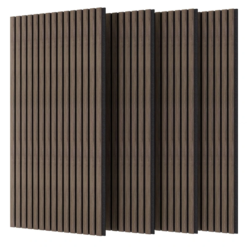 VOUNOT® 4 Pack Acoustic Wall Panels 120x60cm MDF Slat Panels Sound Absorption Decorative Panels for Home Studio Office Bedroom, Dark Oak