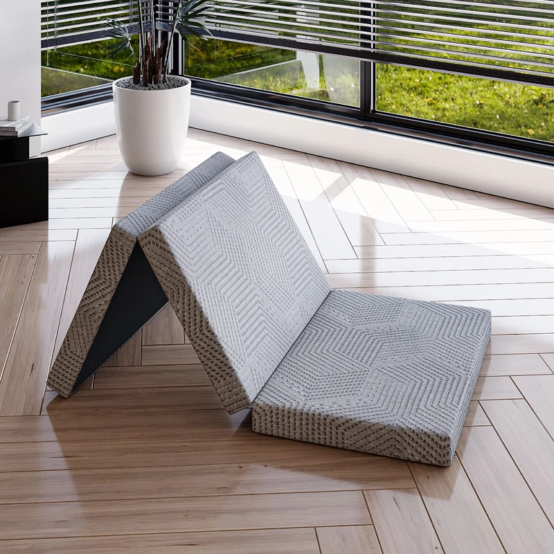 EGO Home Folding Mattress 65 x 196 cm, 3-Piece Folding Mattress Hardness Level H3, High 10 cm, Gel Foam Foldable Mattress 196 x 65 cm for Travel, Camping, Outdoor, Floor, Guest Bed, Oeko-Tex Certified