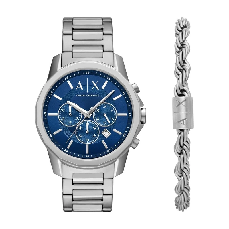 Armani Exchange Men's 44MM Silver-Tone Stainless Steel Watch, AX7176SET