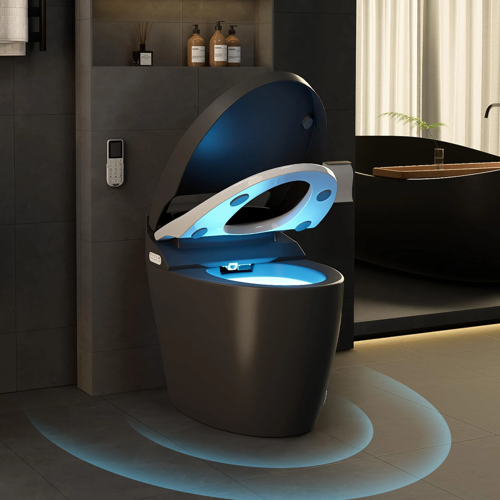 Homary Smart Bidet Toilet with Heated Seat, Self-Cleaning, Smart Black Automatic Toilet with Auto Open/Close Lid, Adjustable Bidet, Warm-Air Dryer, Eco-Friendly Flush