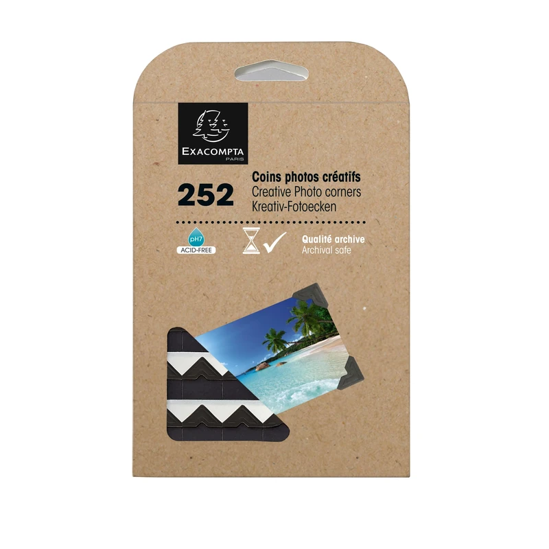 Exacompta - Ref 12992E - Pack of 12 pockets with 252 decorative black photo corners - size 12 x 12 mm - These self-adhesive corners allow you to attach your photos without glue tube