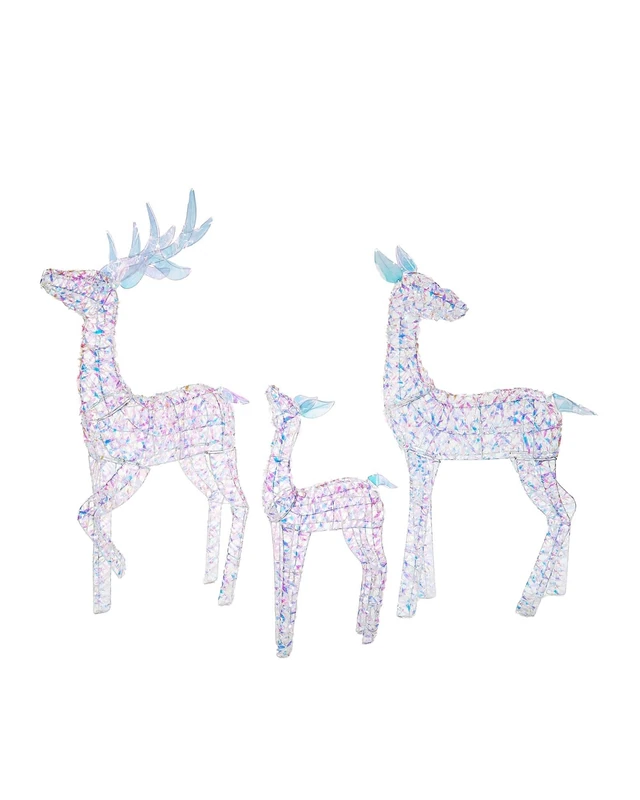 Pre-Lit 3D Iridescent Reindeer Family Silhouette, Outdoor LED Christmas Decoration