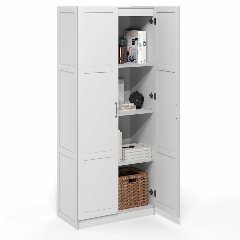 Furinno ROBIN Storage Cabinet, Pantry Cabinet with Adjustable Shelves, Cabinet Organizer with 2 Doors, Kitchen Cabinet, Organization and Storage, for Pantry, Living Room, Home Office, White