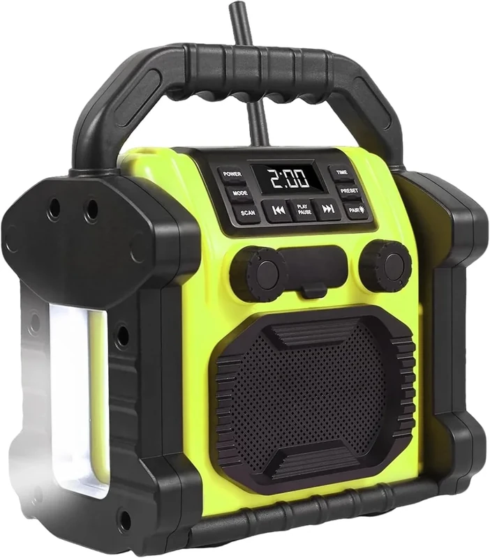 Bingxue Portable Radio Bluetooth Speaker, 30W IPX 66 Waterproof, 8000mAH Battery, Portable with LED Lights，Anticollision FM Radios for Outdoor，Workshop，Garage