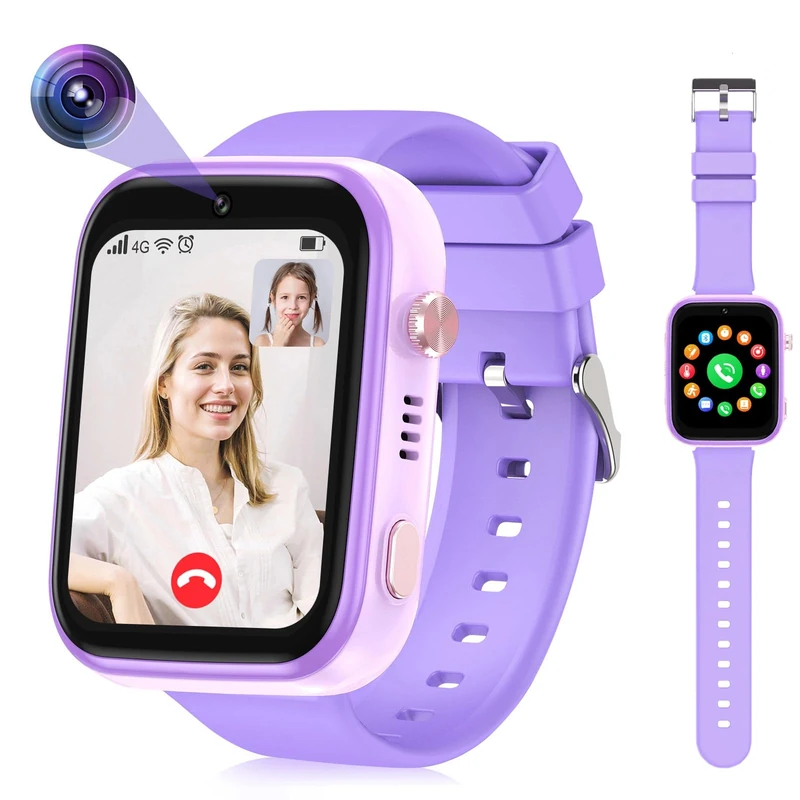 OKYUK Smart Watch Kids 4G with GPS Tracker, Two-Way Calls, SOS, Smartwatch with Multiple Desktop Styles to Choose From for 6-12 Boys and Girls (Purple) - Image 1