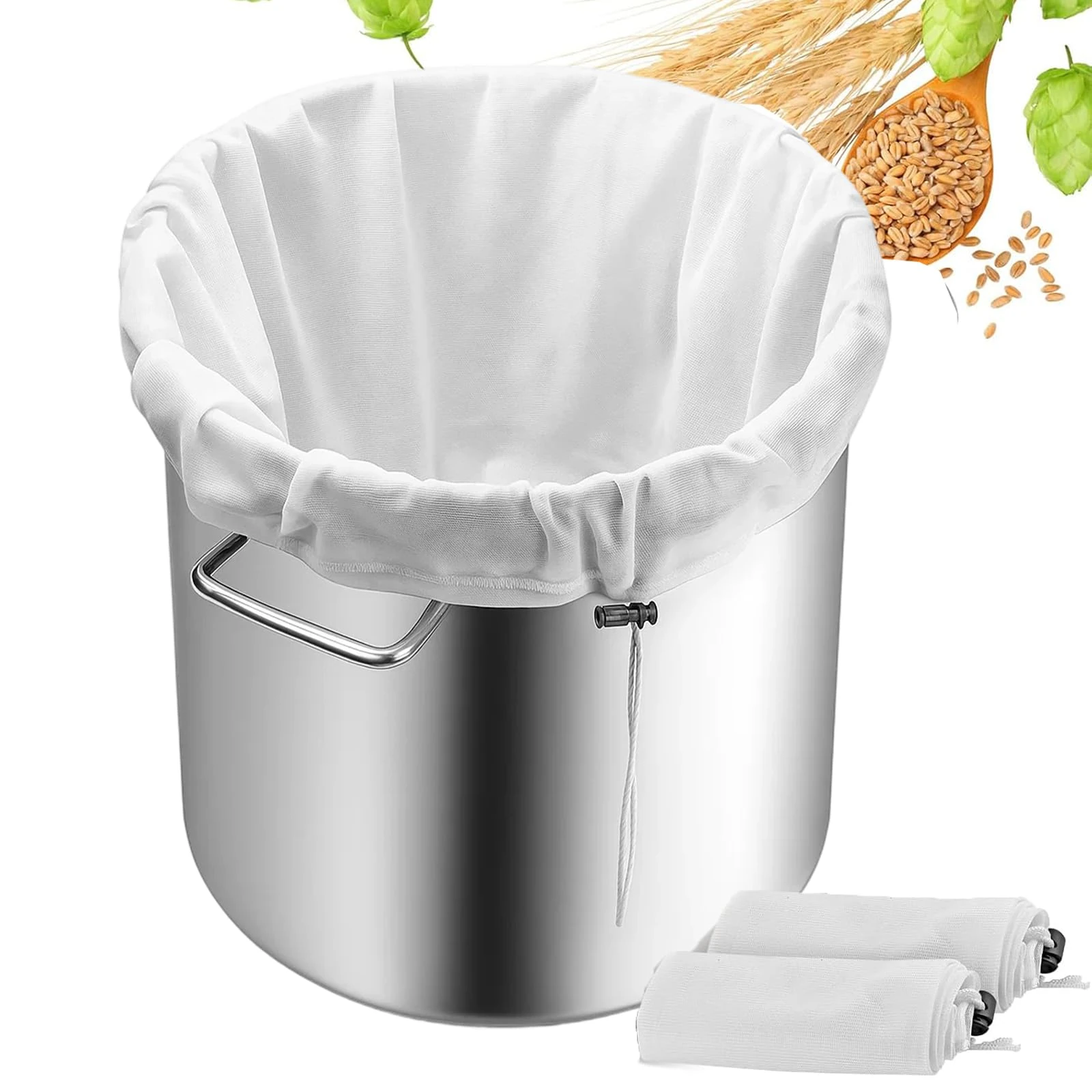 3PCS Brew Bags Reusable 46x40cm, Straining Bag with Fine Mesh and Drawstring Closure, Nylon Straining Bag,Making Press Drawstring Straining Brew in Bag, Filter Bag for Brewing & Wine Making, Cooking