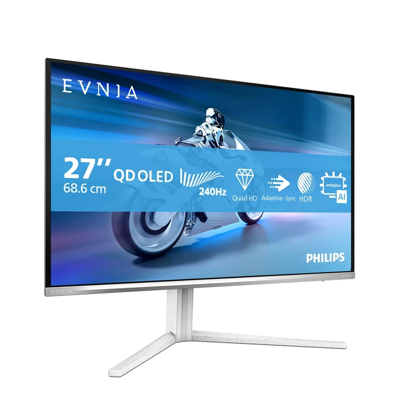 Philips Evnia 27M2N6501L -27 inch WQHD Gaming Monitor,240Hz, QD-OLED, 0.03ms GtG, HDR10, G-Sync Comp, Height Adjust, Ambiglow (2560x1440 HDMI 2x 2.1 DP 1x1.4 USB Hub) White